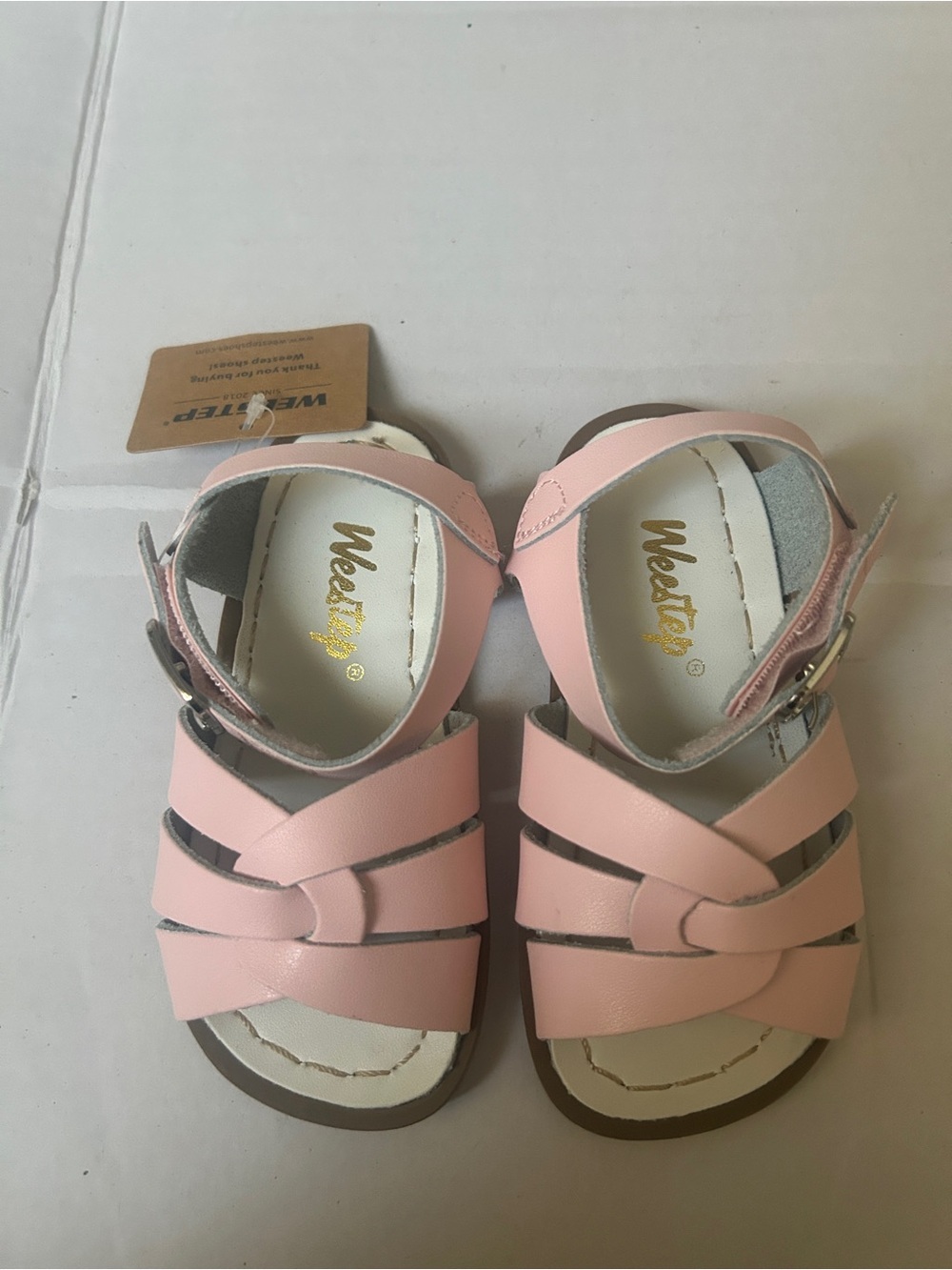 WEESTEP Pink leather sandals - toddler girl size 6 - ankle wrap